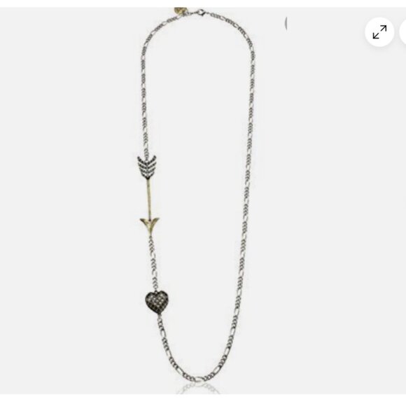 💘Betsey Johnson "Throwback Betsey" Pave Heart and Arrow Long Chain Necklace - Picture 2 of 5